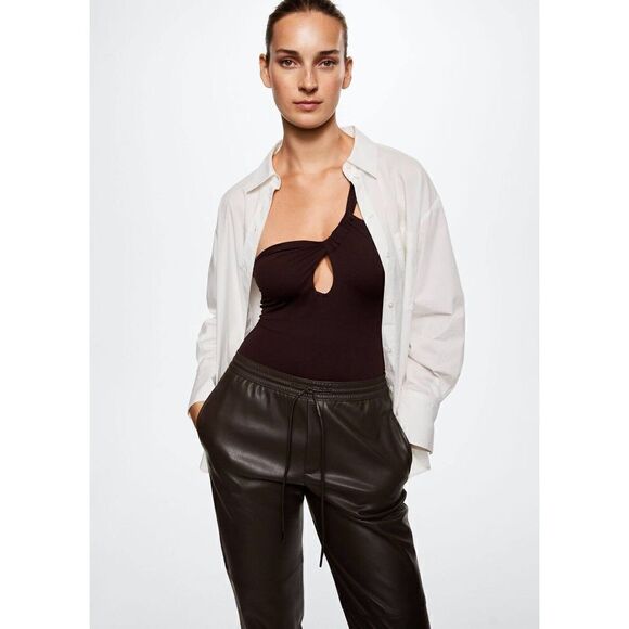 NWT Mango MNG Leather-effect elastic waist Slouchy Pants Brown Women’s Size XL - Picture 12 of 12